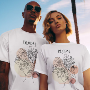 Camiseta Resumen de arte de línea de mujer, tonos de tierra