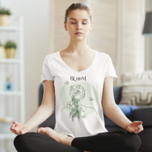 Camiseta Resumen de arte de línea de mujer, tonos de tierra