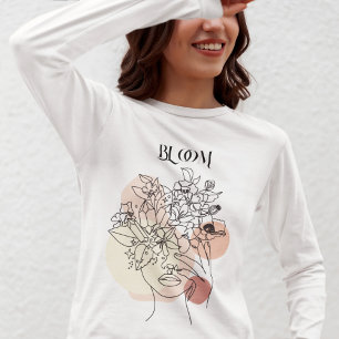 Camiseta Resumen de arte de línea de mujer, tonos de tierra