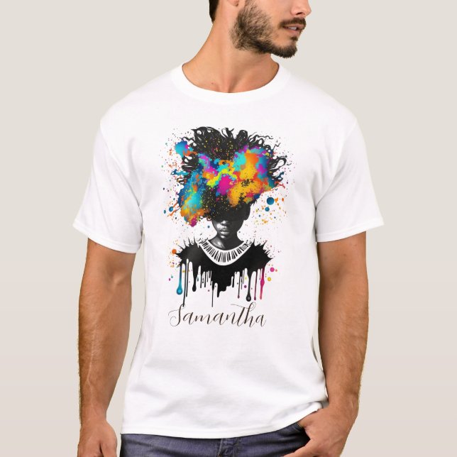 Camiseta Resumen de artista afromujer | Blanco y negro (Anverso)