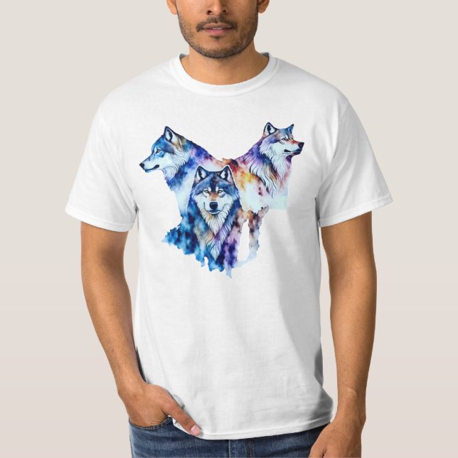 Camiseta Resumen de cabezas de lobo con salpicaduras de col (Anverso)