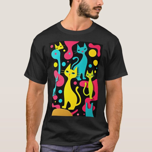 Camiseta Resumen de gatos Groovy de estilo de los años 1970 (Anverso)