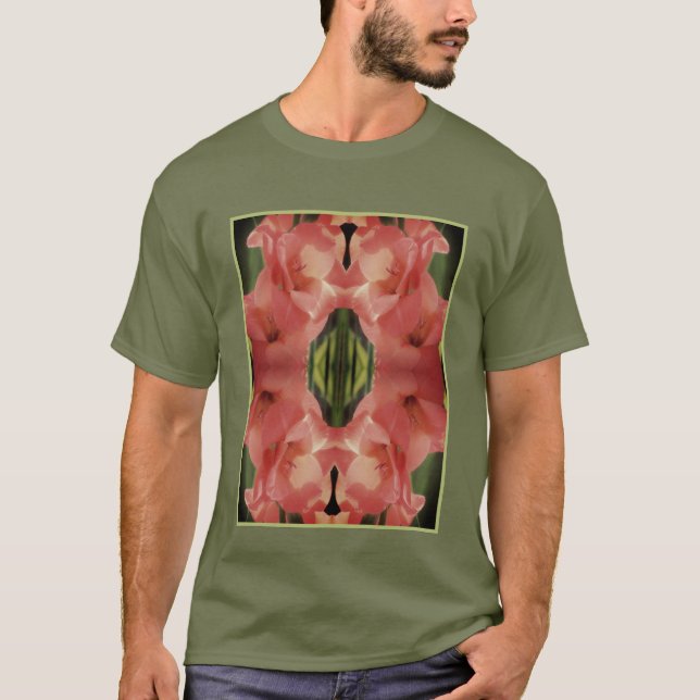 Camiseta Resumen de la flor de Gladiolus con durazno (Anverso)