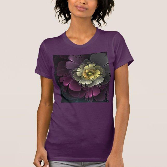 Camiseta Resumen de la flor fractal gris purpur moderna (Anverso)