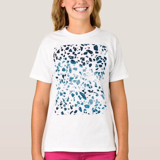 Camiseta Resumen de la Marina Mosaica Terrazzo y patrón azu (Anverso)