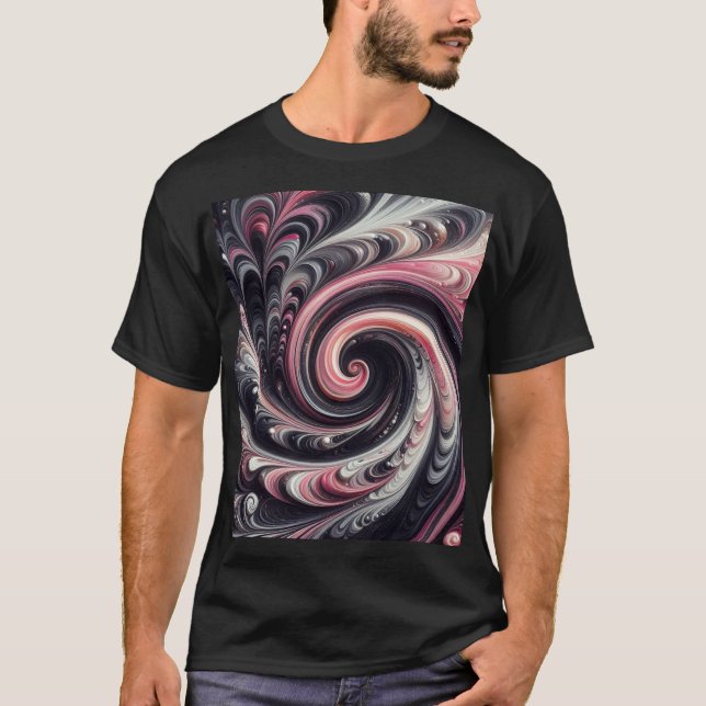 Camiseta Resumen de la modernidad Swirling rosa, negro y bl (Anverso)