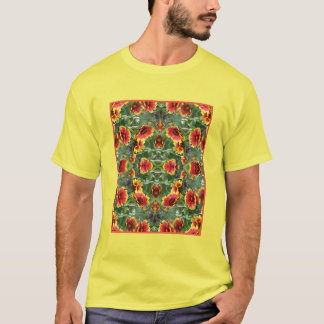 Camiseta Resumen De Las Flores De Marea Rojas Y Amarillas