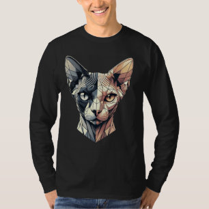 Camiseta Resumen de media cara Geometría gatita Sfinx políg