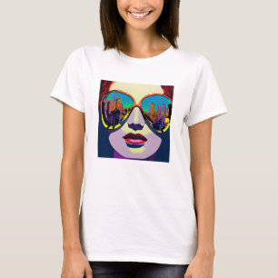 Camiseta Resumen de mujer con gafas de sol con reflexión en