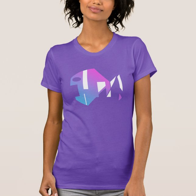 Camiseta Resumen de peces de arte pop moderno azul magenta (Anverso)