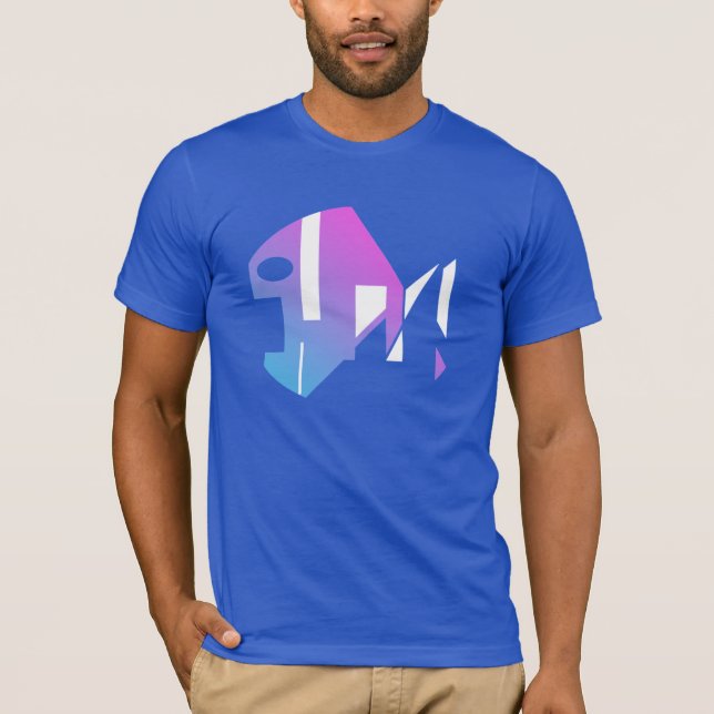 Camiseta Resumen de peces de arte pop moderno azul magenta (Anverso)