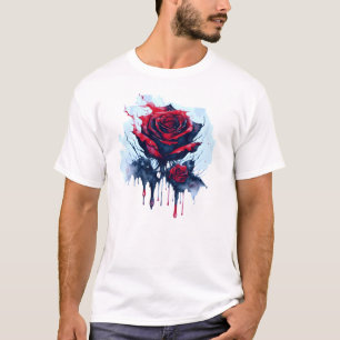 Camiseta Resumen de Rosa Roja con goteo sangriento