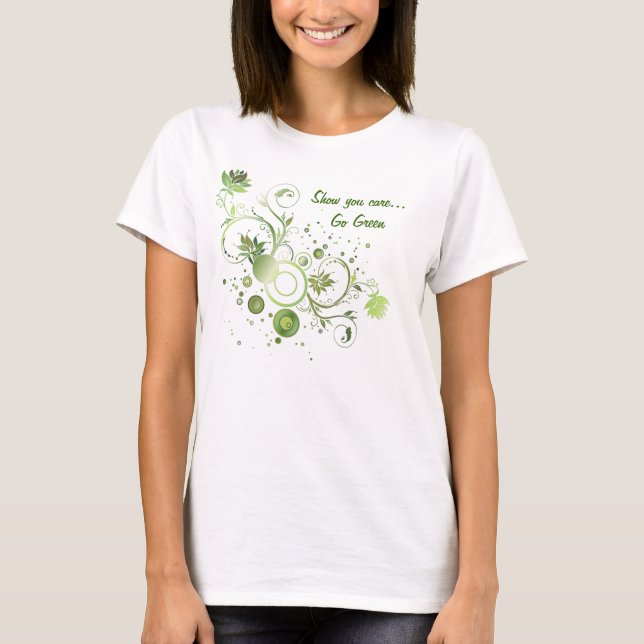 Camiseta Resumen de Swirl Floral Ir Día de la Tierra Verde (Anverso)
