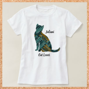 Camiseta Resumen del amante del gato turquesa y dorado