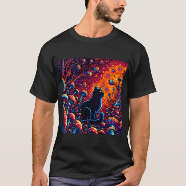 Camiseta Resumen del gato trippy Arte psicodélico (Anverso)