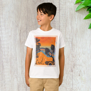 Camiseta Resumen del paisaje forestal del atardecer retro