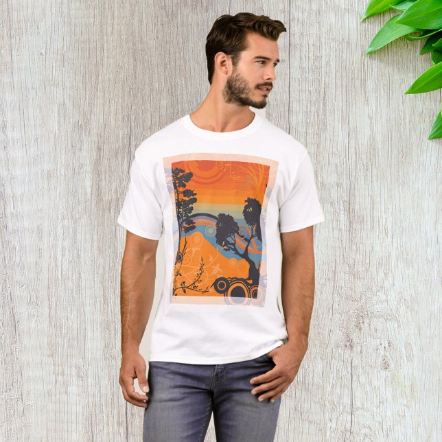 Camiseta Resumen del paisaje forestal del atardecer retro (Subido por el creador)