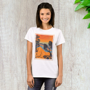 Camiseta Resumen del paisaje forestal del atardecer retro