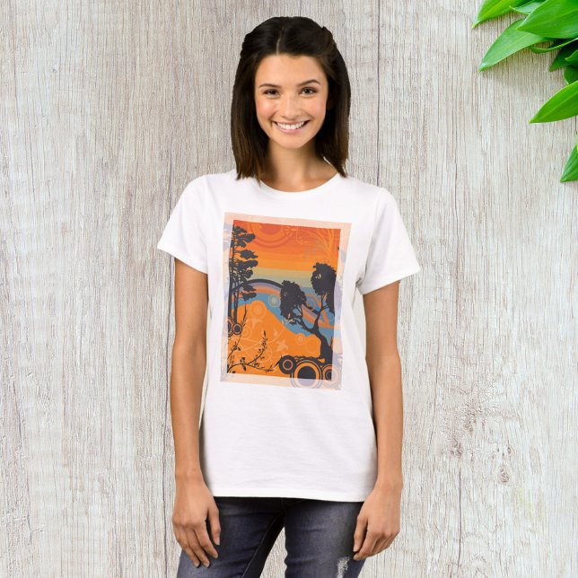 Camiseta Resumen del paisaje forestal del atardecer retro (Subido por el creador)