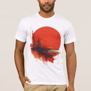 Camiseta Resumen del Sol Rojo con manchas geométricas y de