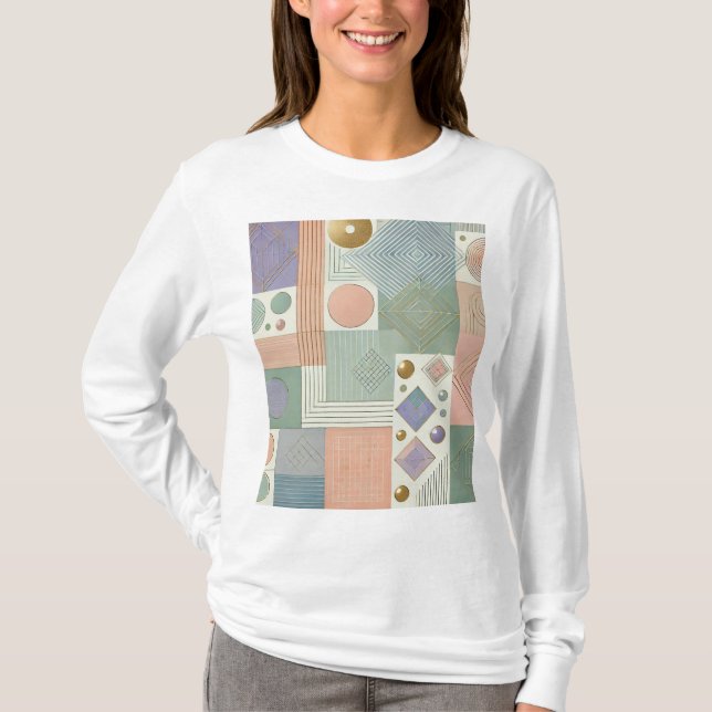 Camiseta Resumen Diseño geométrico Pastel de manga larga T- (Anverso)