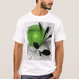 Camiseta Resumen en blanco y negro con arte fractal verde