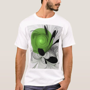 Camiseta Resumen en blanco y negro con arte fractal verde