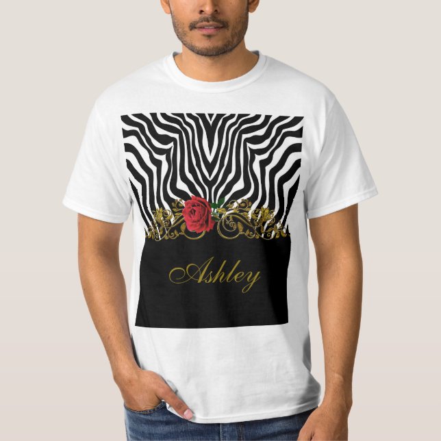 Camiseta Resumen Flor de cebra Rojo Negro Oro Blanco        (Anverso)