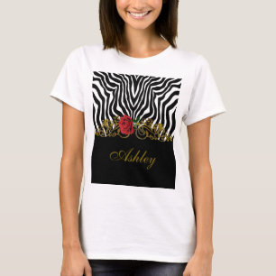 Camiseta Resumen Flor de cebra Rojo Negro Oro Blanco