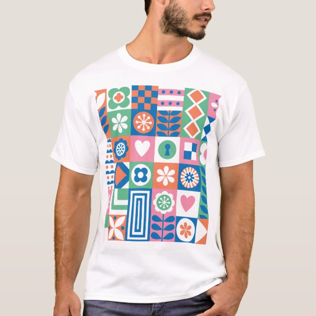 Camiseta Resumen Floral: Diseño Folclórico Escandinavo. (Anverso)