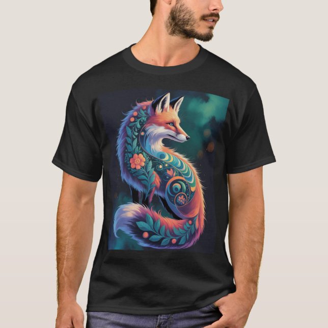 Camiseta Resumen Floral Fox Art | Vibrant Ornate Fox (Anverso)