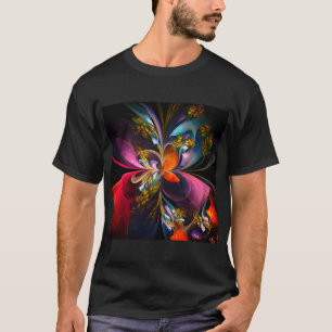 Camiseta Resumen floral moderno Patrón azul rojo del arte #