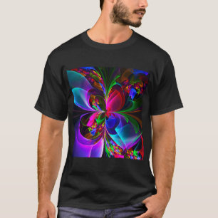 Camiseta Resumen floral moderno Patrón azul rojo del arte #