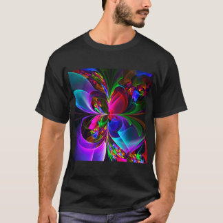 Camiseta Resumen floral moderno Patrón azul rojo del arte #