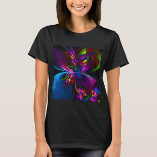 Camiseta Resumen floral moderno Patrón azul rojo del arte #