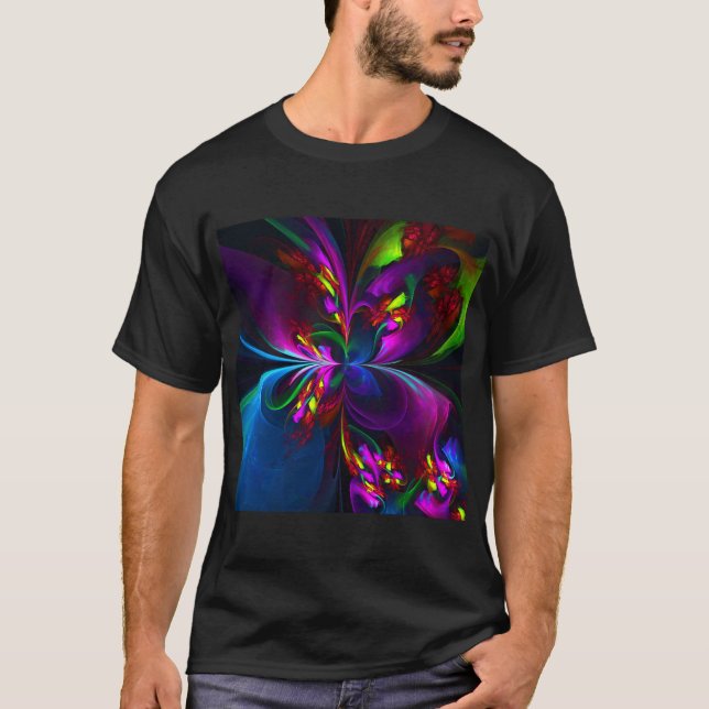 Camiseta Resumen floral moderno Patrón azul rojo del arte # (Anverso)