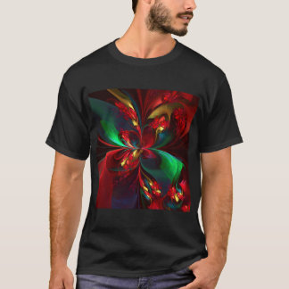 Camiseta Resumen floral moderno Patrón verde rojo del arte