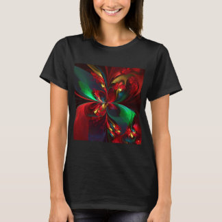 Camiseta Resumen floral moderno Patrón verde rojo del arte