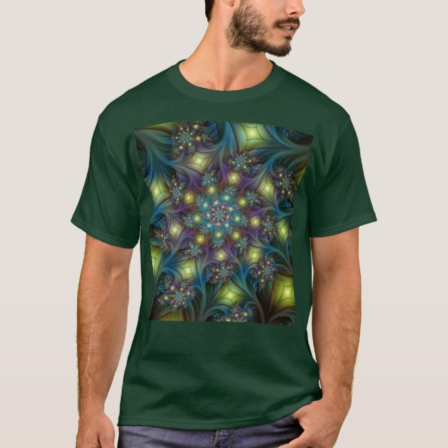 Camiseta Resumen ilustrado brillante arte fractal púrpura V (Anverso)