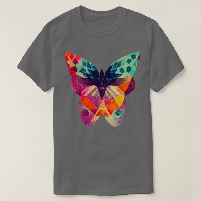 Camiseta Resumen mariposa fractal isométrica en risografía (Diseño del anverso)