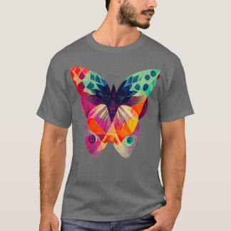 Camiseta Resumen mariposa fractal isométrica en risografía