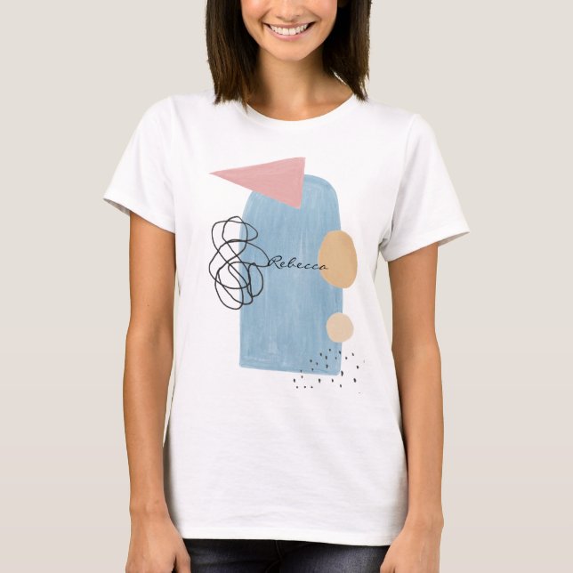 Camiseta Resumen moderno Monograma de formas azul rosado de (Anverso)