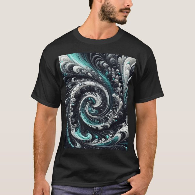 Camiseta Resumen Moderno Swirling Green, Silver y Black (Anverso)