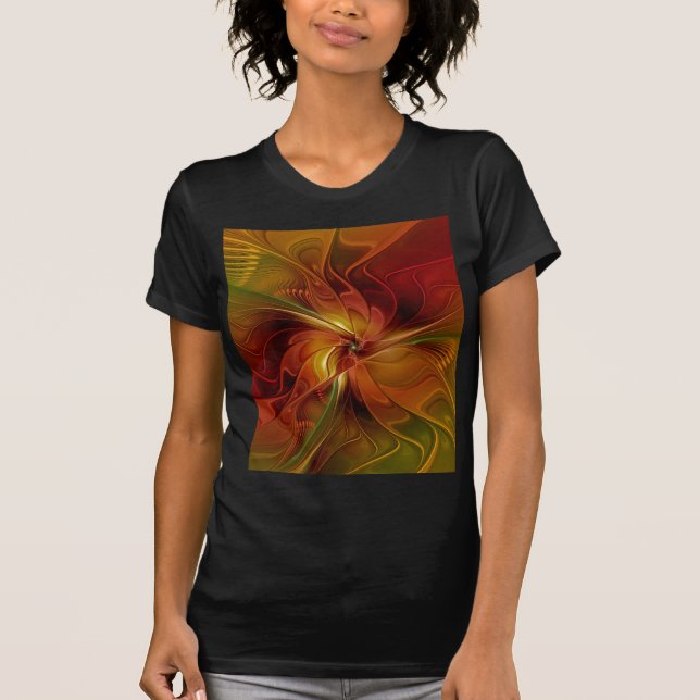 Camiseta Resumen Naranja rojo Brown Flor de arte fractal ve (Anverso)