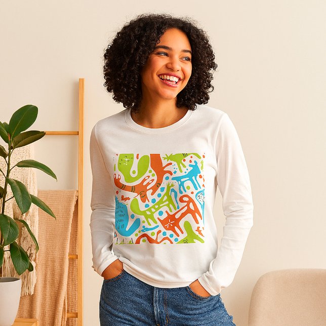 Camiseta Resumen Patrón de gato Arte Mascota moderno y capr (Subido por el creador)