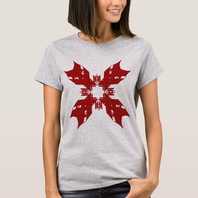 Camiseta Resumen Rojo Copo de Nieve Floral Arte Pop Contemp (Anverso)