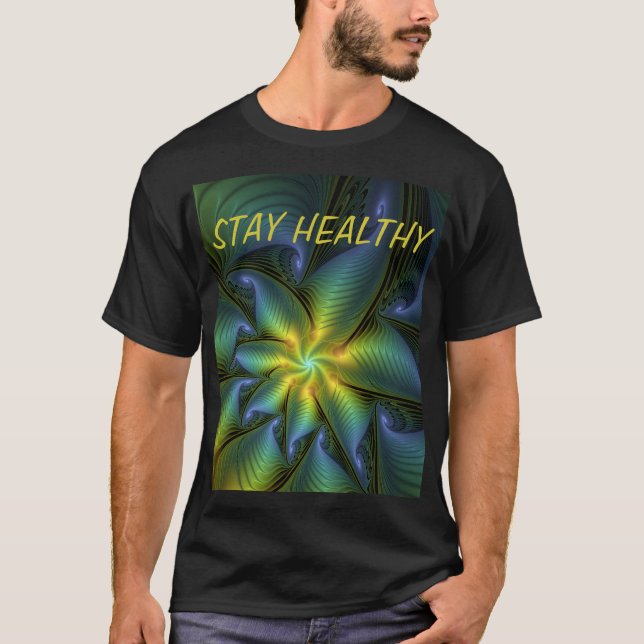 Camiseta Resumen Star Shiny Blue Green Golden Fractal Texto (Anverso)