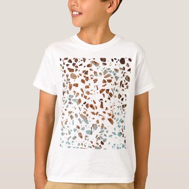 Camiseta Resumen Terrazzo Mosaic Rust Brown & Blue Pattern (Anverso)