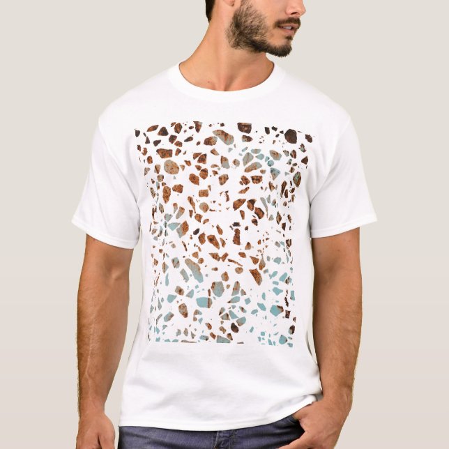 Camiseta Resumen Terrazzo Mosaic Rust Brown & Blue Pattern (Anverso)