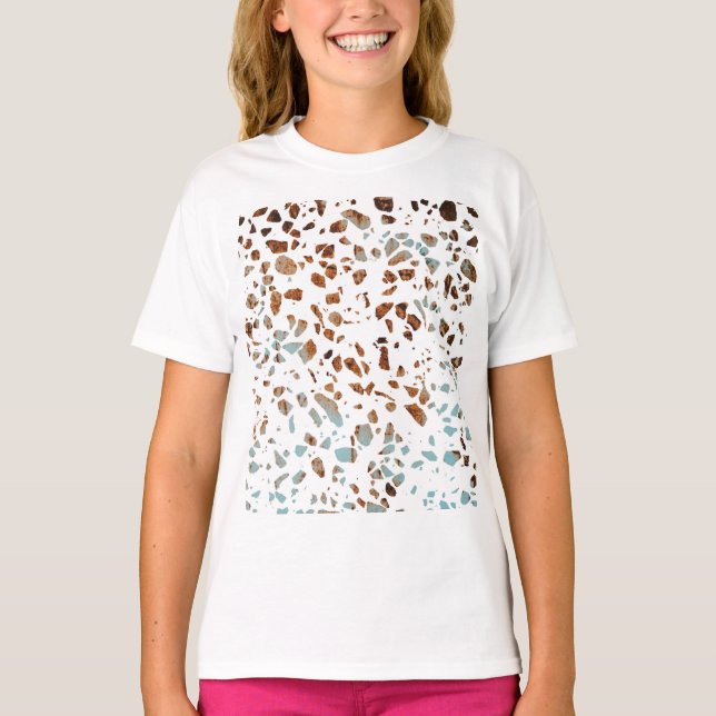 Camiseta Resumen Terrazzo Mosaic Rust Brown & Blue Pattern (Anverso)